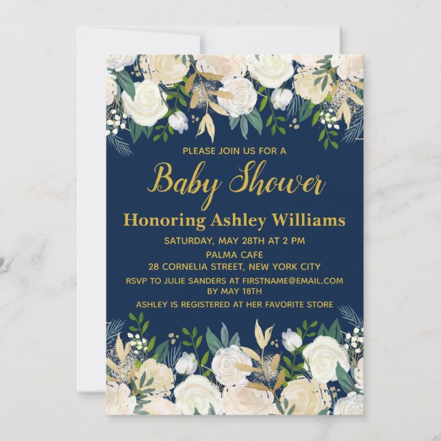 Invitation Marine Blue Gold Boho Baby shower de verdure botan (Devant)