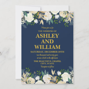 Invitation Marine Blue Gold Boho Bohemian Chic Greenery Maria