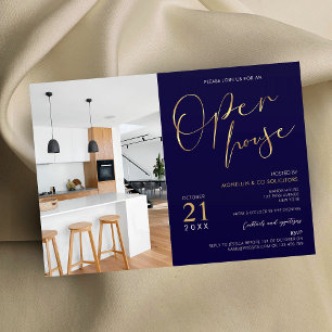 Invitation Marine Blue & Gold Business Logo Open House Photo