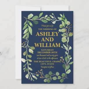Invitation Marine Blue Gold Chic Green Boho Bohemian Mariage