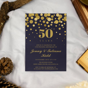 Invitation Marine Blue & Gold Confetti 50e anniversaire de ma