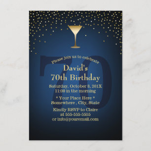Invitation Marine Blue Gold Confetti 70e Anniversaire Vin Par