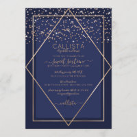 Marine Blue Gold Confetti Bordure Sweet 16