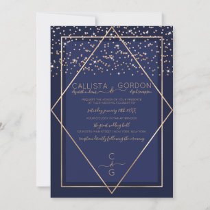Invitation Marine Blue Gold Confetti Geo Mariage frontière