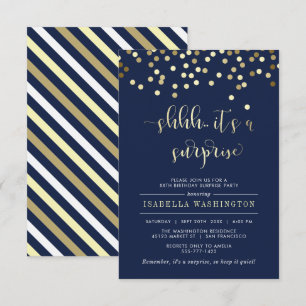 Invitation Marine Blue & Gold Confetti Surprise fête d'annive