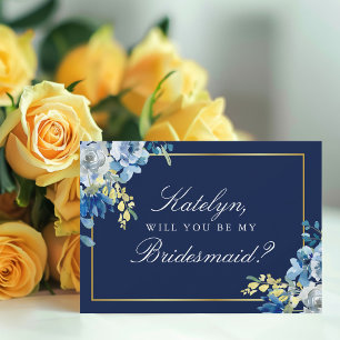 Invitation Marine Blue Gold Floral Serez-Vous Ma Femme D'Accu