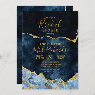 Invitation Marine Blue Gold Foil Agate Douche nuptiale Invita