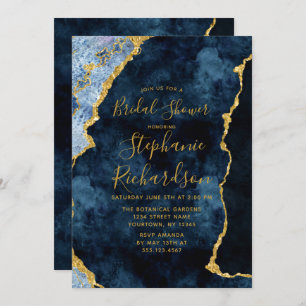 Invitation Marine Blue Gold Foil Agate Douche nuptiale Invita