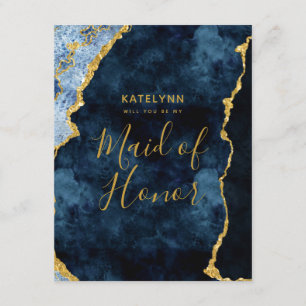 Invitation Marine Blue Gold Foil Serez-vous ma femme d'honneu
