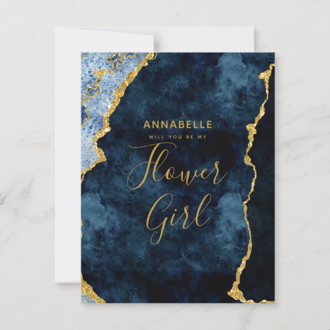 Invitation Marine Blue Gold Foil Serez-Vous Ma Flower Girl (Devant)