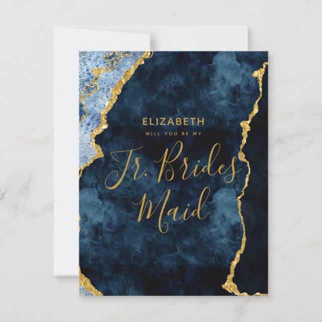 Invitation Marine Blue Gold Foil Serez-Vous Mon Jr Bridesmaid (Devant)