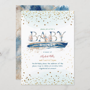 Invitation Marine Blue Gold Parties scintillant Baby Boy Douc