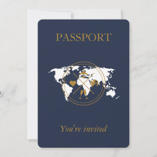 Invitation Marine Blue Gold Passport Destination Mariage Phot