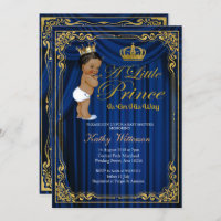 Marine Blue Gold Prince Baby shower ethnique invit