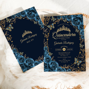 Invitation Marine Blue Gold Quinceanera