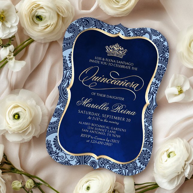 Invitation Marine Blue Gold Quinceañera (Créateur téléchargé)
