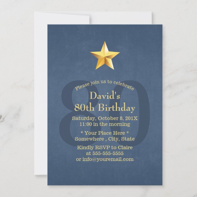 Invitation Marine Blue Gold Star 80e fête d'anniversaire (Devant)