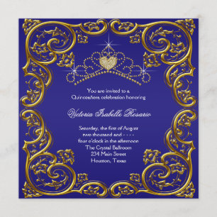 Invitation Marine Blue Gold Tiara Sweet 15 Quinceanera