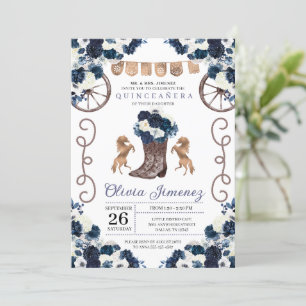 Invitation Marine Blue Gold Western Charra Bottes Quinceañera
