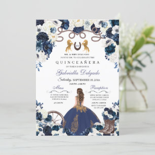 Invitation Marine Blue Gold Western Charra Ranchero Quinceane