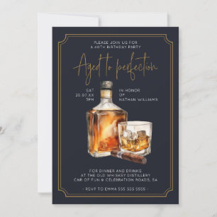 Invitation Marine Blue Gold Whiskey bouteille Anniversaire In