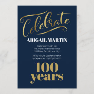 Invitation Marine Blue Gold White 100e fête d'anniversaire