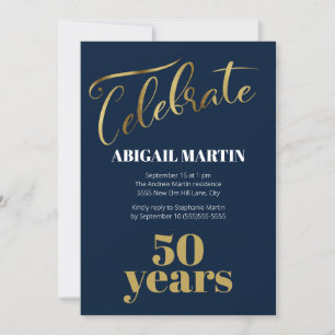 Invitation Marine Blue Gold White 50e fête d'anniversaire