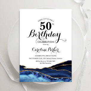 Invitation Marine Blue Gold White Agate 50e anniversaire