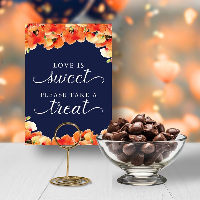 Invitation Marine Blue Golden Poppy Love is Sweet Sign (Navy Blue Golden Poppy Love is Sweet Sign)