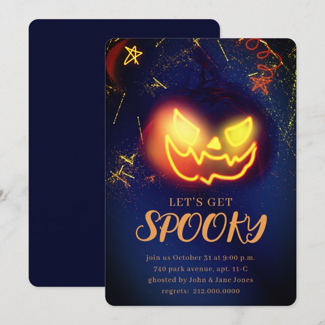 Invitation Marine Blue Gradient Marine bleu Éffrayant Hallowe (Devant / Derrière)