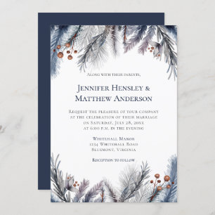 Invitation Marine, Blue Grey, Rusty Brown Winter Botanique