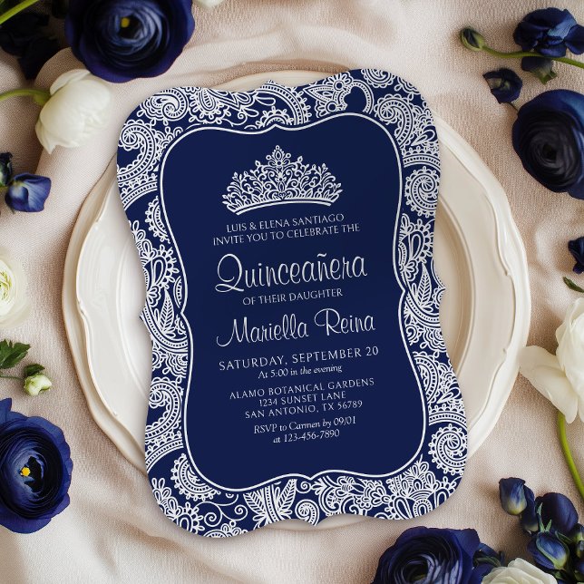 Invitation Marine Blue Lace Quinceañera (Créateur téléchargé)