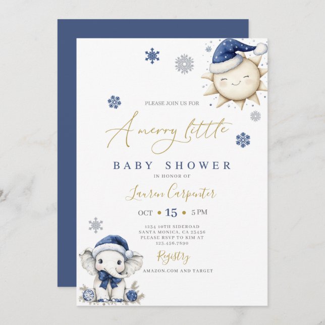 Invitation Marine Blue Merry Little Baby shower (Devant / Derrière)