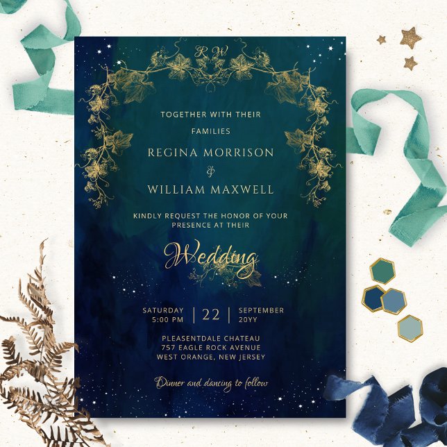 Invitation Marine Blue Mid Summer Night Dream Mariage céleste (Créateur téléchargé)