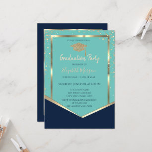 Invitation Marine Blue Mint Green Gold Diamonds