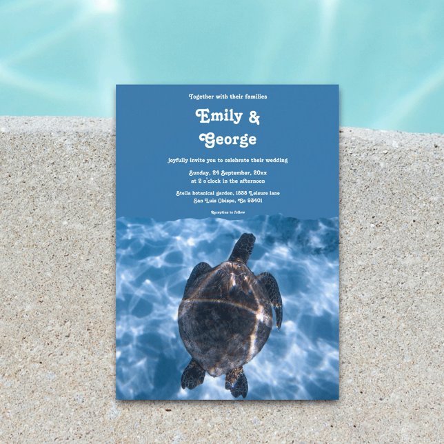 Invitation Marine Blue Nautical Turtle Beach Mariage côtier (Créateur téléchargé)