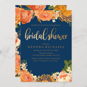 Invitation Marine Blue Orange floral Bridal Showboat Invitati
