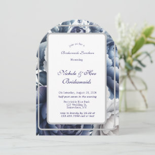 Invitation Marine Blue Peonies Roses blanches Bridesmaitres D