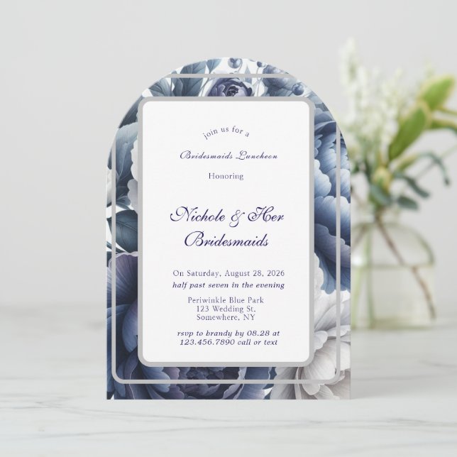 Invitation Marine Blue Peonies Roses blanches Bridesmaitres D (Debout devant)