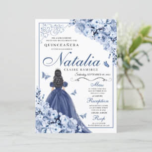 Invitation Marine Blue Princess & Butterflies Tiara Quinceañe
