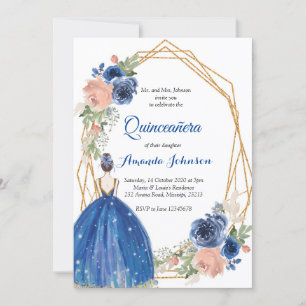 Invitation Marine Blue Princesse Quinceañera espagnol 15 Anni