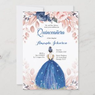 Invitation Marine Blue Princesse Quinceañera espagnol 15 Anni