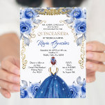Invitation Marine Blue Quinceanera<br><div class="desc">Marine Fleurs bleues Quinceanera or Invitation Mis Quince Anos,  15e anniversaire,  Marine Quinceanera Invitation,  Fleurs bleues,  Crown Mis Quince Anos</div>