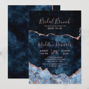 Invitation Marine Blue Rose Gold Agate Bridal Brunch Invitati
