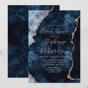 Invitation Marine Blue Rose Gold Agate nuptiale douche Invita
