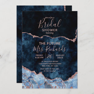 Invitation Marine Blue Rose Gold Agate nuptiale douche Invita