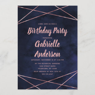 Invitation Marine Blue & Rose Gold Anniversaire de fête Invit