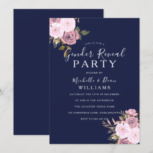 Invitation Marine Blue & Rose Gold Floral Genre Revevela Part