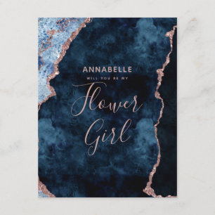 Invitation Marine Blue Rose Gold Serez-Vous Ma Fille Fleur