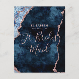 Invitation Marine Blue Rose Gold Serez-Vous Mon Jr Bridesmaid